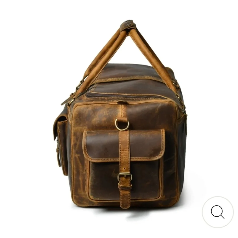 Retro Buffalo Leather Duffle Bag - Recondite Sepia by Sam's Buffalo 26 In NWT's